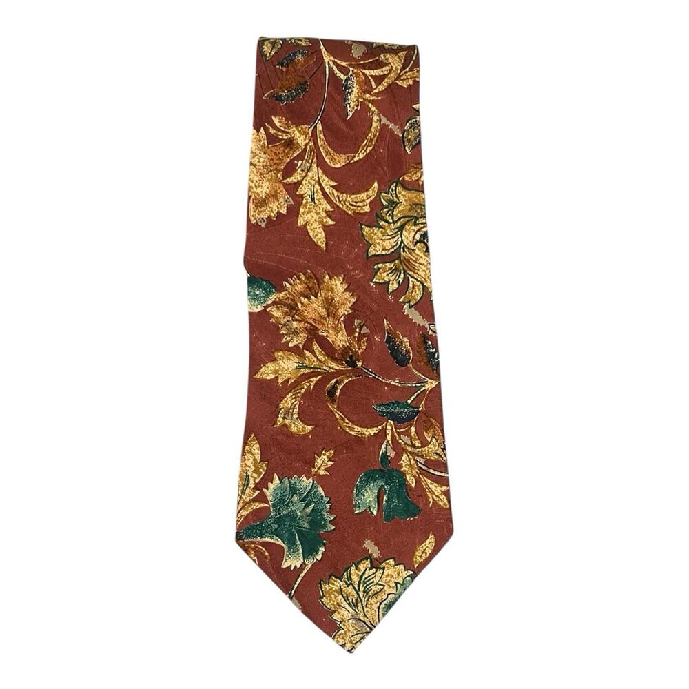 Vintage BALLY Mens 100% Silk Floral Burgundy Tie Preppy Formal